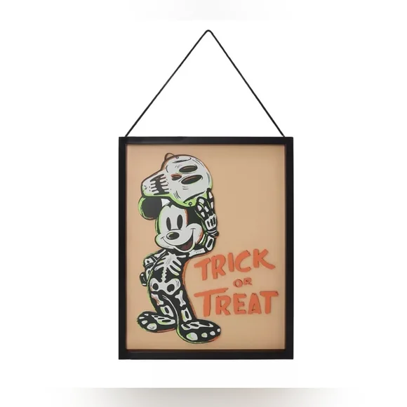 Mickey Mouse Halloween Skeleton Trick or Treat Wall Art - Black Frame NWT. - Picture 3 of 11
